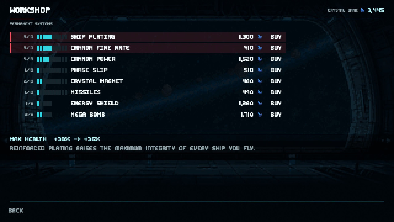 Permanent ship upgrades in the Crystal Drive Z workshop