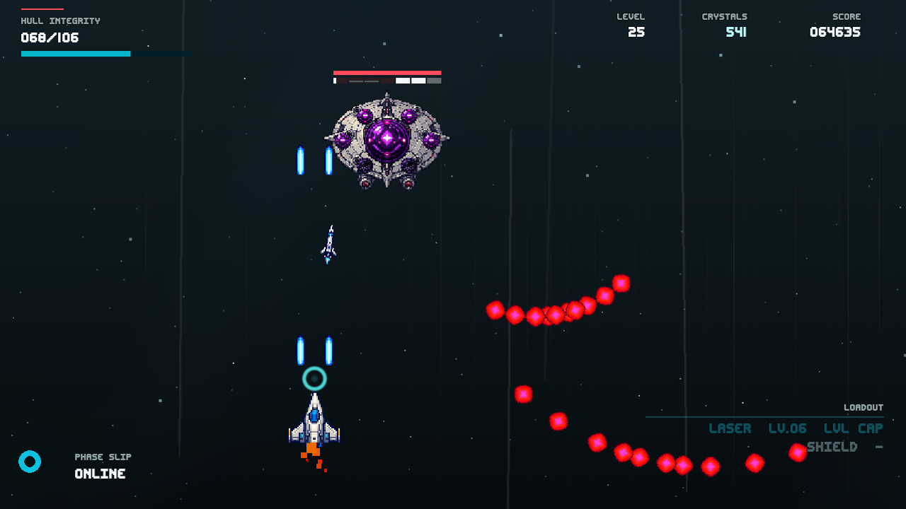 The Xeno Saucer boss firing a spread of projectiles