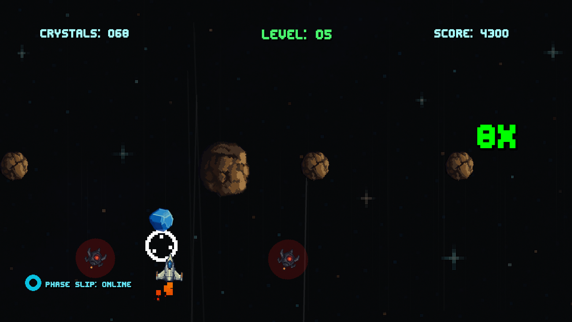 Crystal Drive at an eight-times combo in a sparse asteroid field